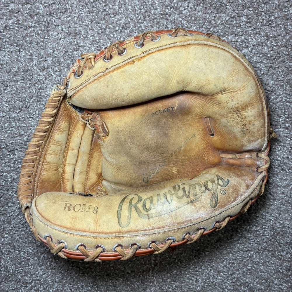 Vintage Rawlings RCM8 Catchers Mitt Unisex RHT Brown Leather Baseball Glove Pro